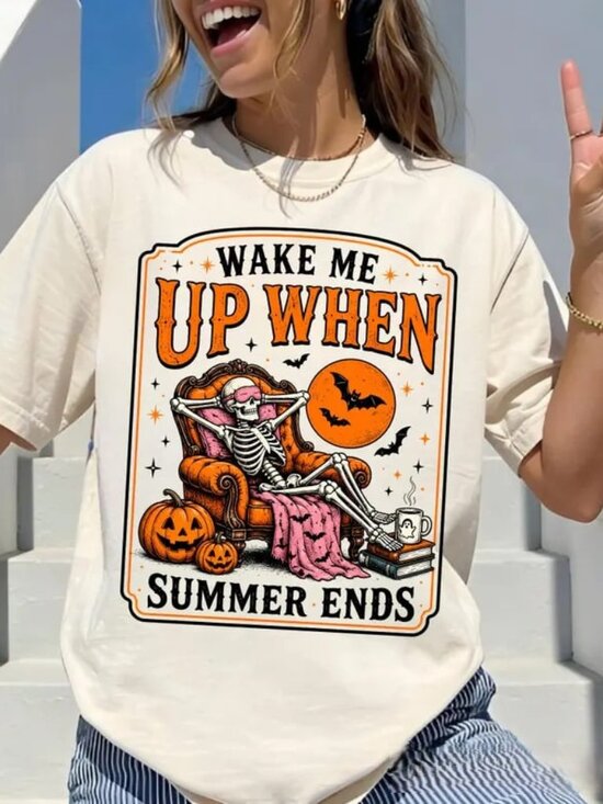 Tops - Wake Me Up When Summer Ends Shirt, Halloween In July Shirt, Funny Summer Tee